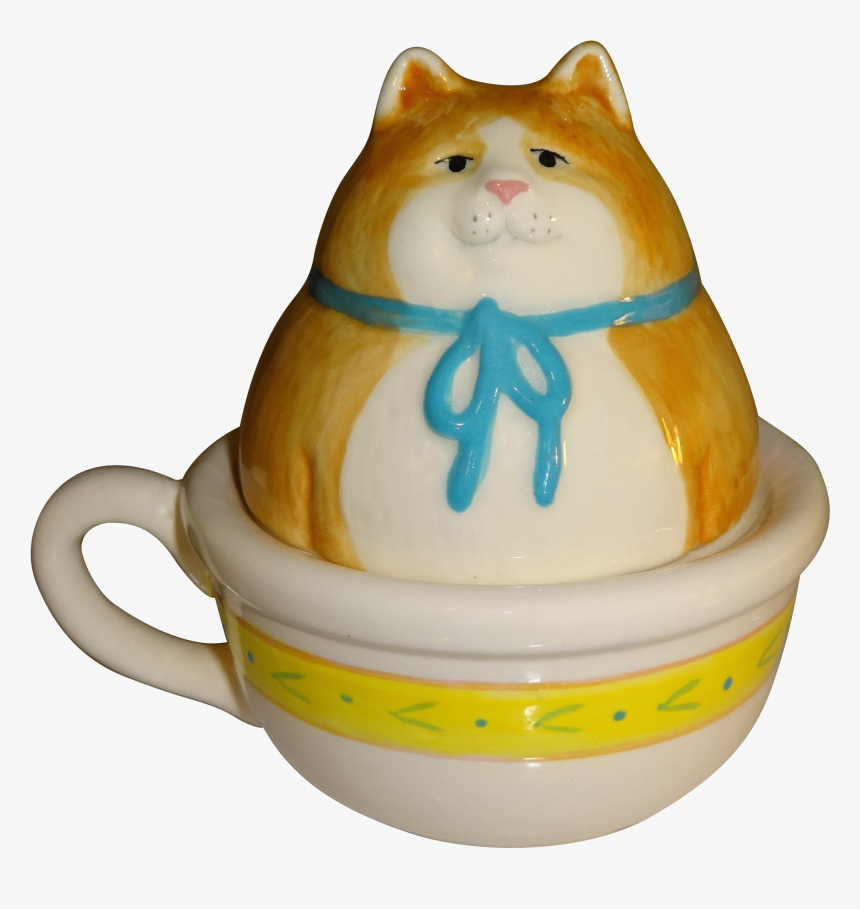 Fat Cat Sitting In Teacup Salt And Pepper Shakers Salt - Animal Figure, HD Png Download