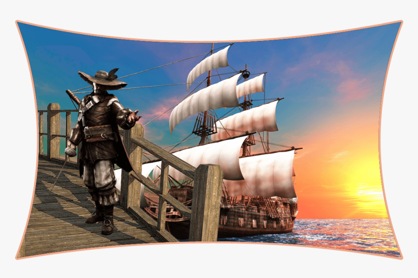 Ship At Sea Sunset , Png Download - Sailing Ship Hd, Transparent Png
