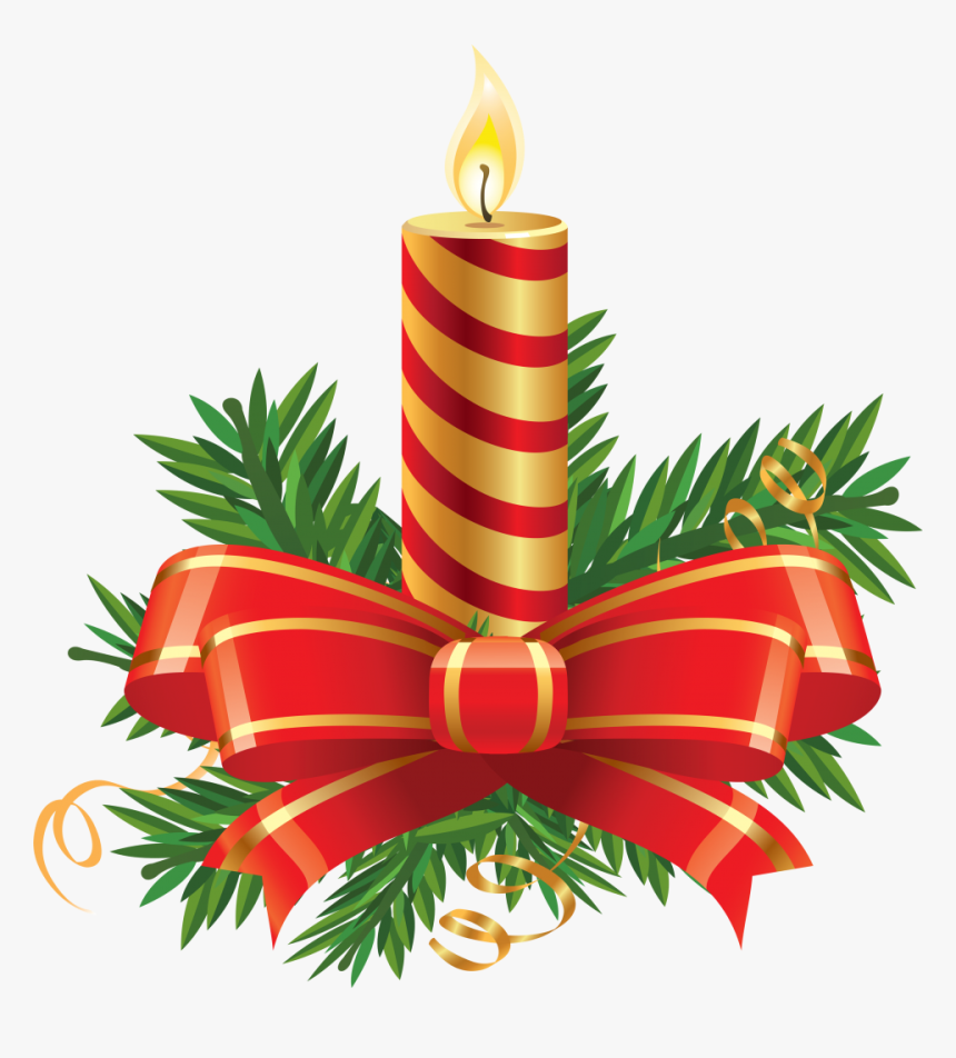 Striped Christmas Candle With Big Bow Png Image - Christmas Candle Transparent Clipart, Png Download