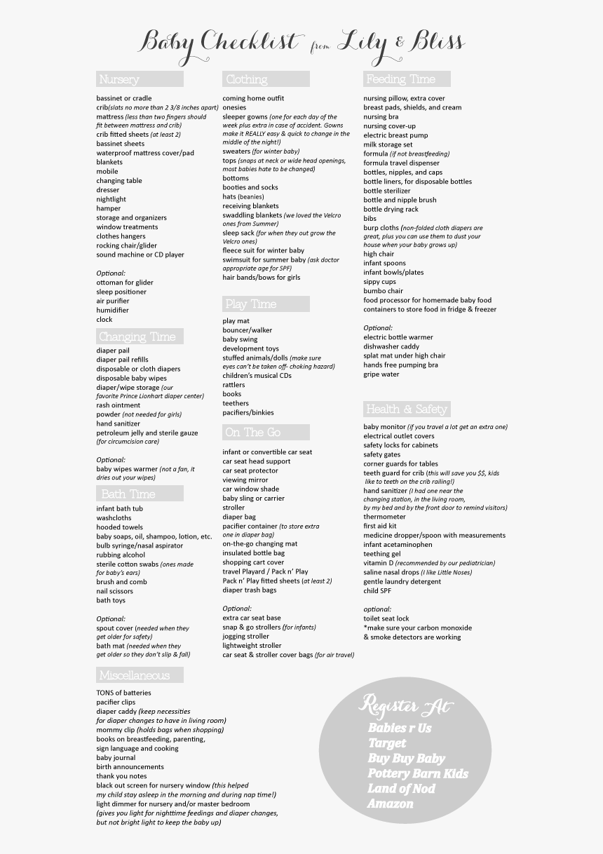 Complete Baby Checklist For The Expectant Mommy There - Things Baby Needs In Alphabetical Order, HD Png Download