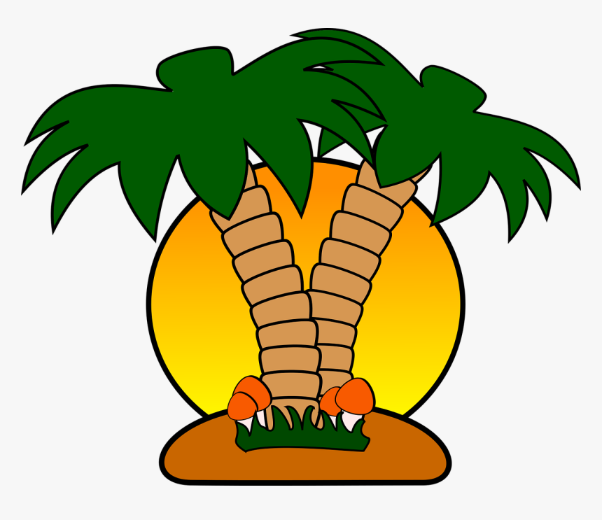 Free Tropical Island With Palm Trees Clip Art - Free Tropical Clip Art, HD Png Download