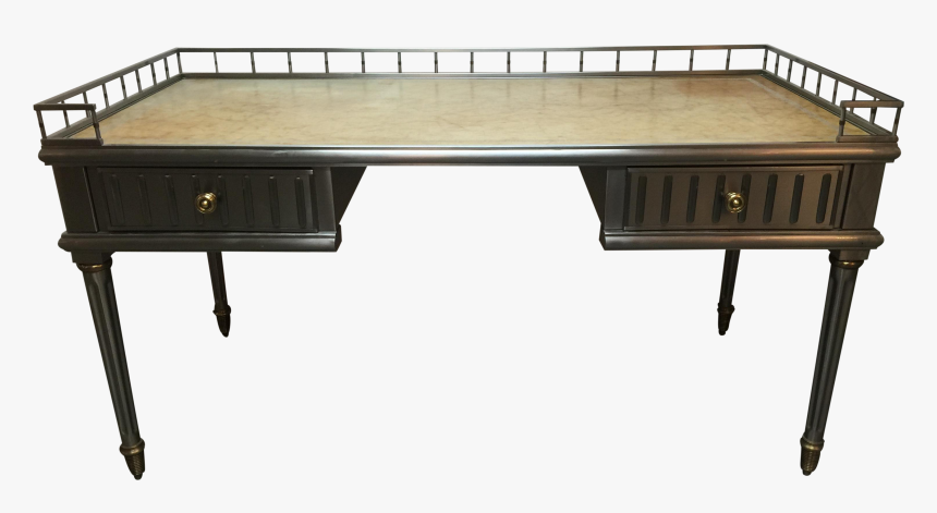 Italian Brushed Metal Leather Top Desk W / Gallery - Kitchen & Dining Room Table, HD Png Download