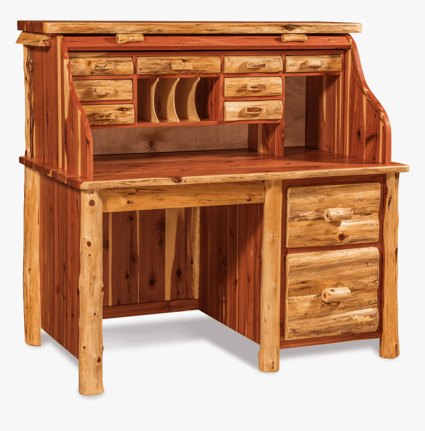 Single Pedestal Roll Top Desk Office Log Furniture - Writing Desk, HD Png Download
