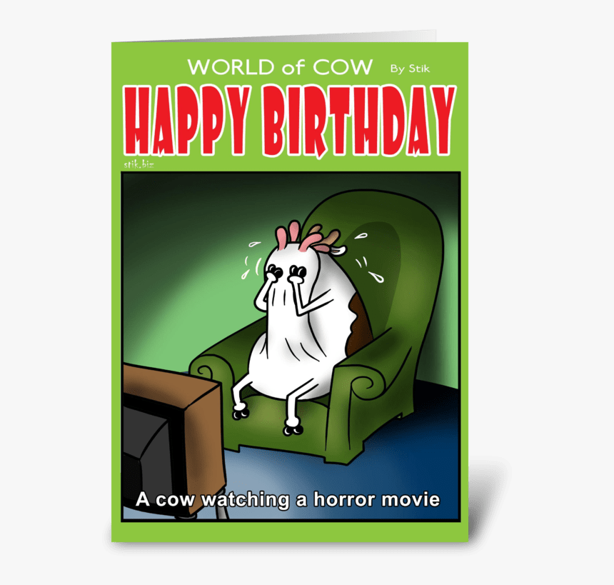 A Cow Watching A Horror Movie Bd Card Greeting Card - Greeting Card For Tester, HD Png Download