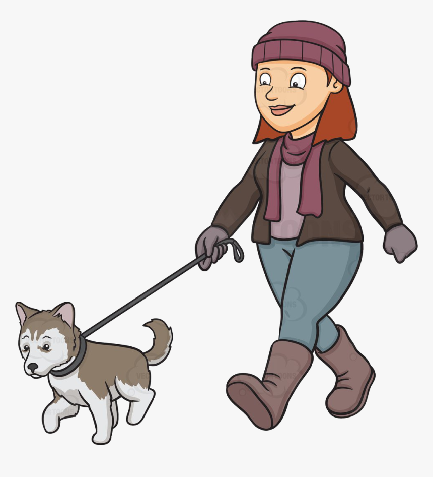 Puppy Cartoon Clipart At Free For Personal Use Transparent - Lady Walking Dog Clipart, HD Png Download