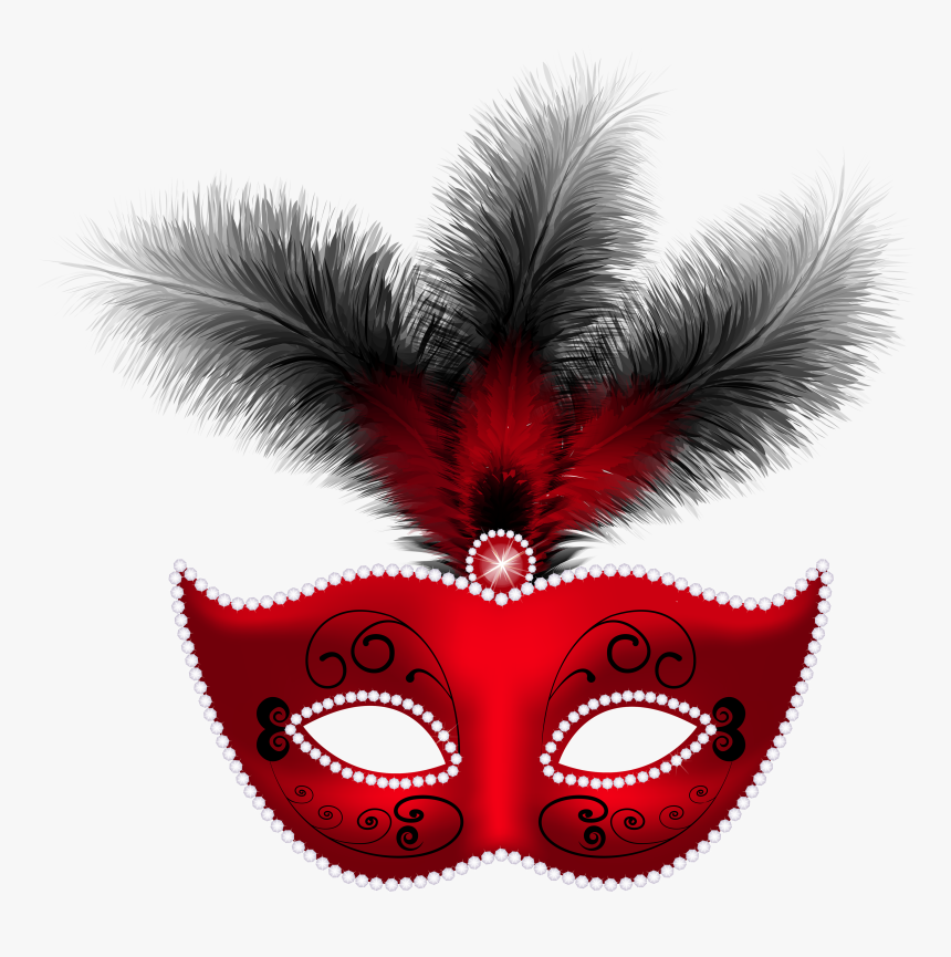 Mardi Ball Carnival Masquerade Gras Mask Feather Clipart - Mask With Feather Red, HD Png Download