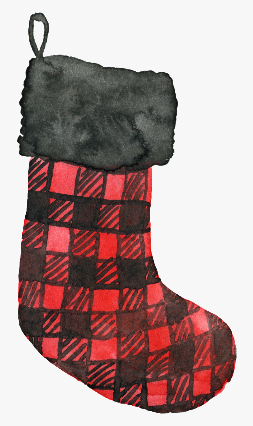 Hand Painted Plaid Christmas Socks Png Transparent - Sock, Png Download