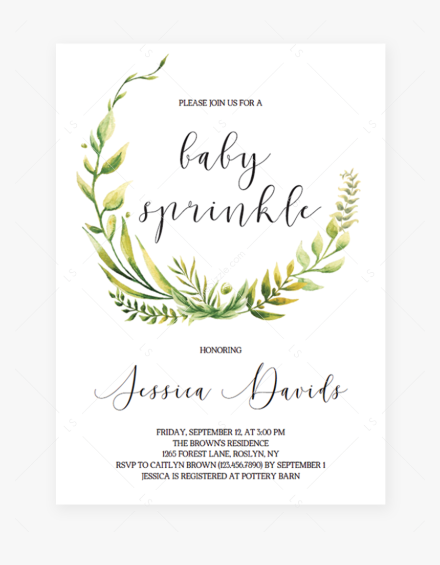 Green Wreath Baby Sprinkle Invitation Template By Littlesizzle, HD Png Download