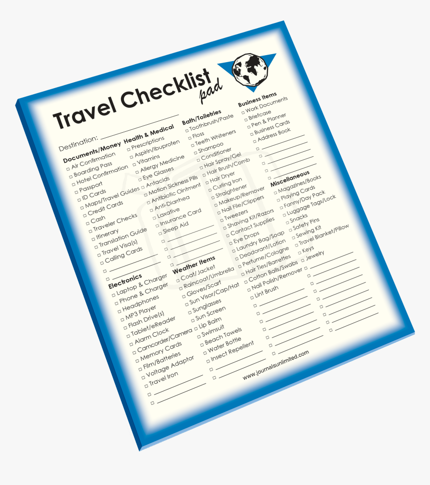 Travel Checklist Notepad - Telecommunications Network, HD Png Download