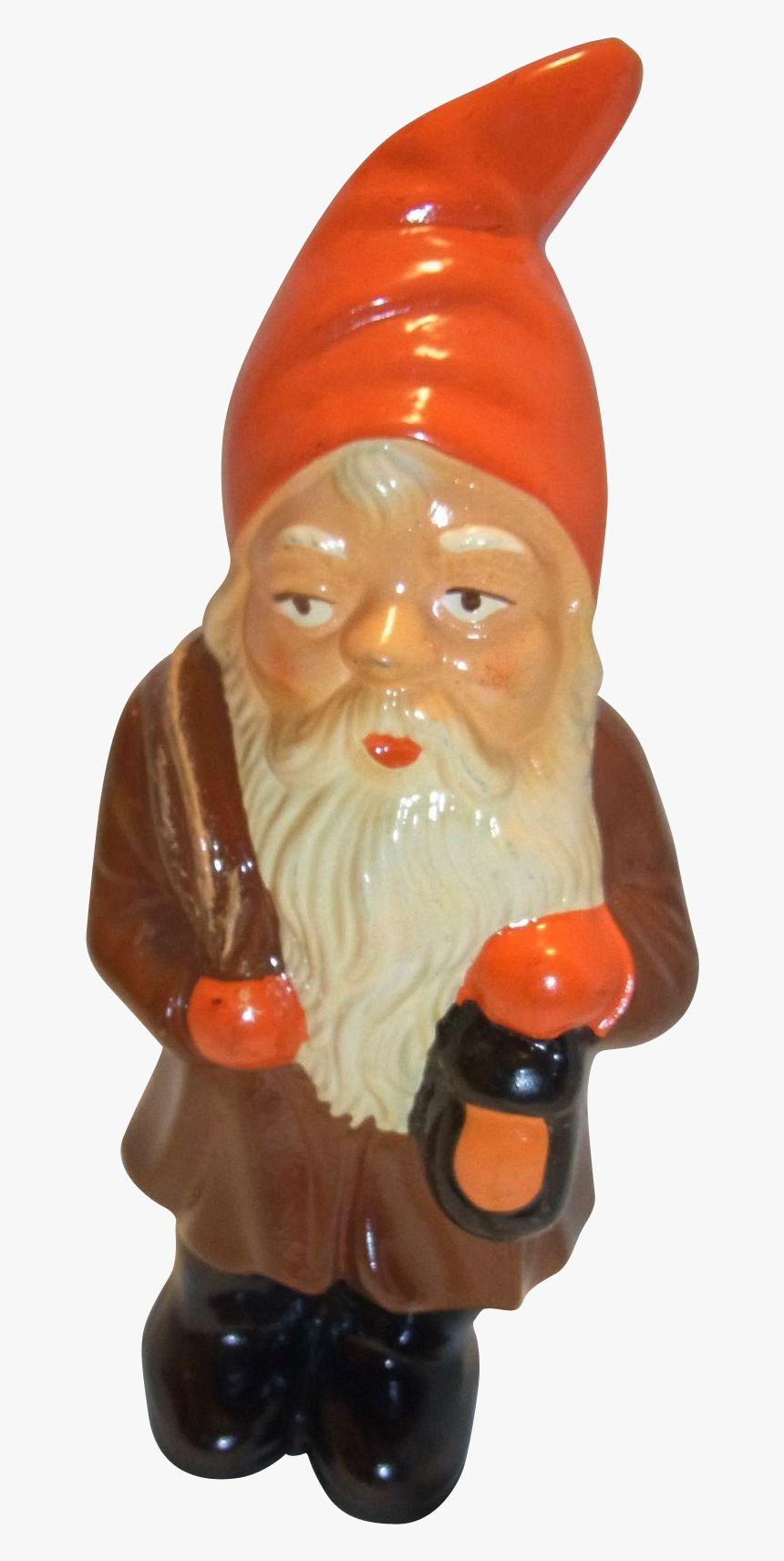 Vintage German Art Pottery Yard Gnome With Lantern - Santa Claus, HD Png Download