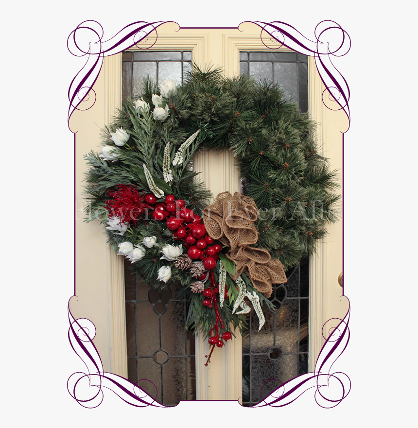 Red & White Pine Wreath Flowers For Ever After Artificial - Wreath, HD Png Download