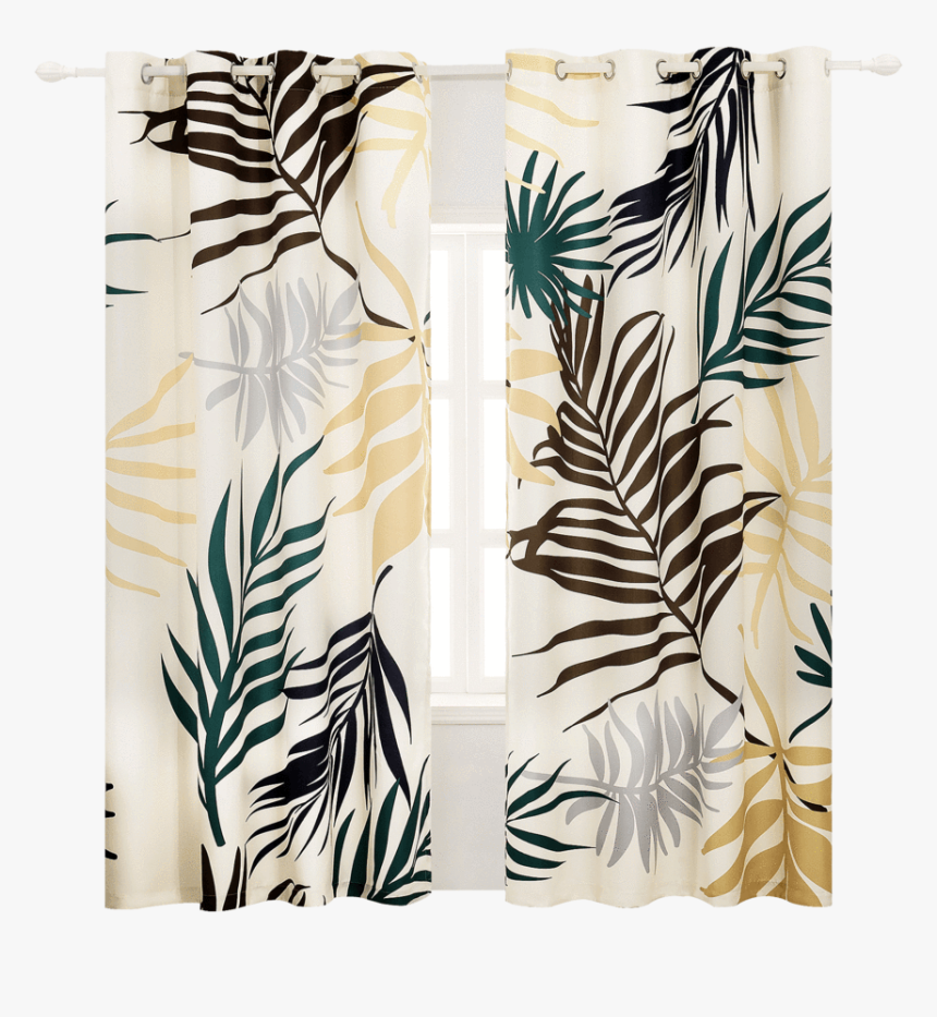 2 Panel Set Beige Yellow Leaf Printing Curtain For - Leaf Print Curtains, HD Png Download