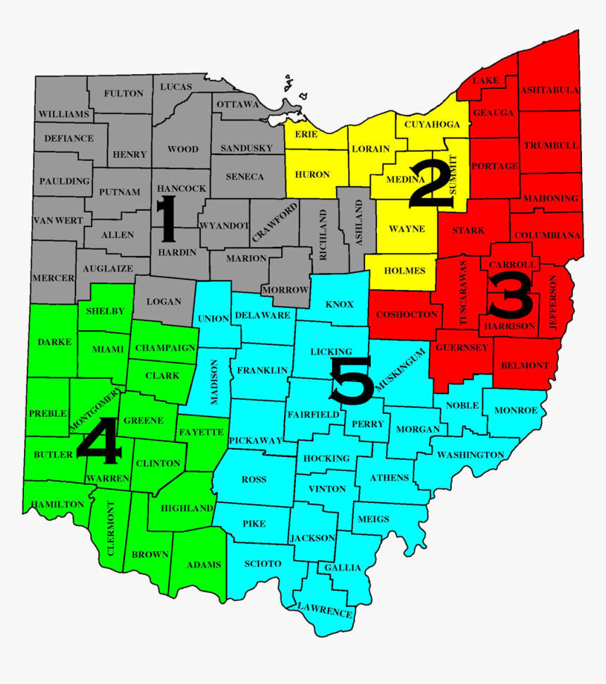 Ohio Map Full - Oapff Districts, HD Png Download
