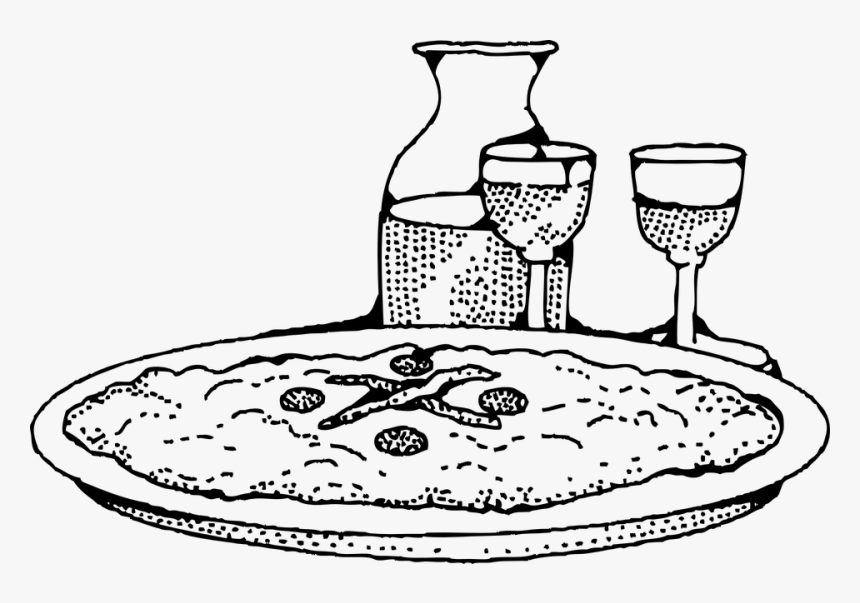 Pizza Clipart Schwarz Weiß - Pizza And Wine Clipart, HD Png Download