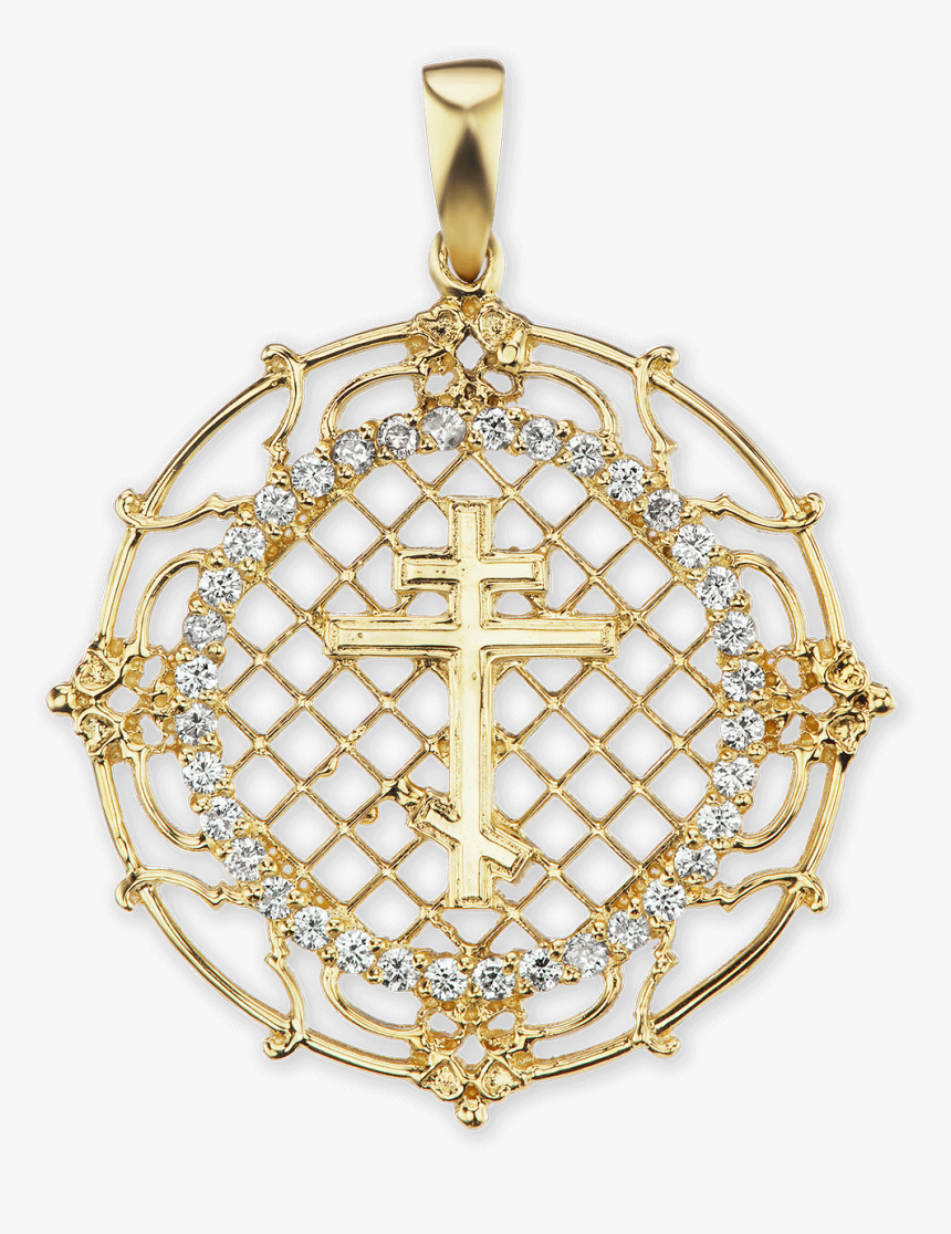 14k Gold Round Orthodox Cross Pendant With Diamonds - Locket, HD Png Download
