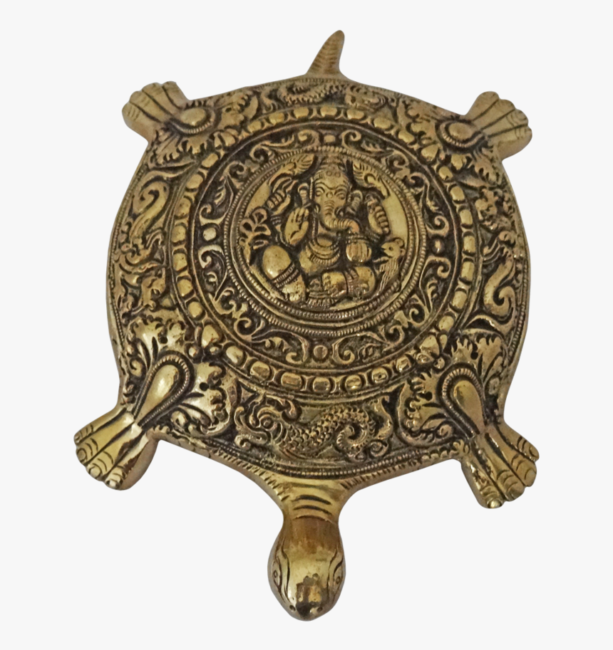 Brass Well Designed Vastu Turtle With Ganesha Showpiece, - Tortoise, HD Png Download