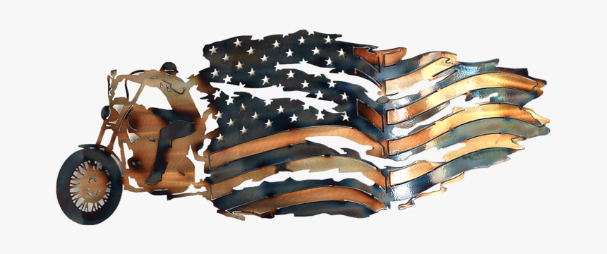 Harley Motorcycle Rider With Tattered Flag 
 Data - Chopper, HD Png Download