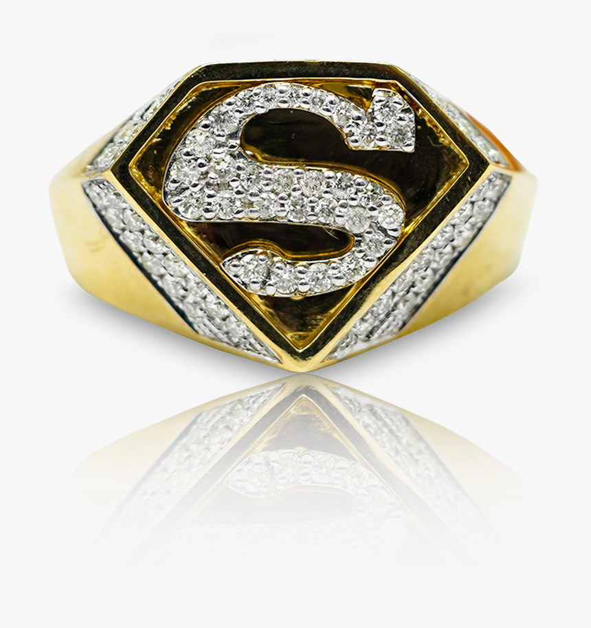 10k Yellow Gold Men S Superman Diamond Ring - Ring, HD Png Download
