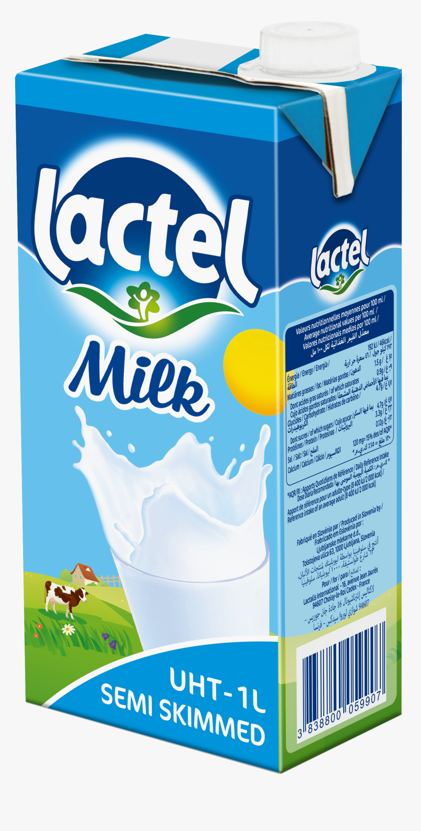 Lactel Uht Skimmed Milk Tetra Pack 1l, HD Png Download