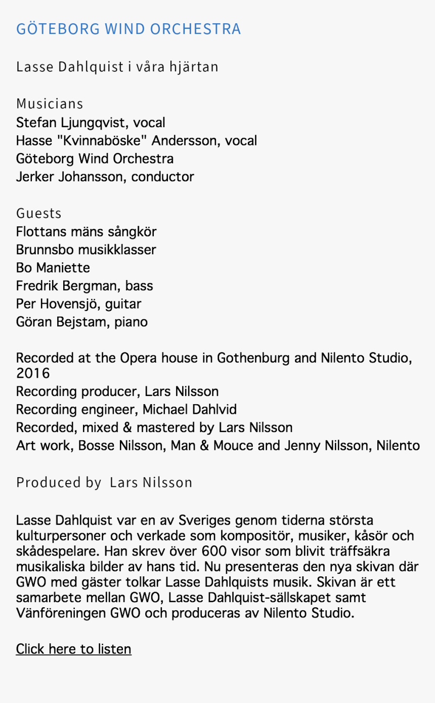 Göteborg Wind Orchestra Lasse Dahlquist I Våra Hjärtan - E Coli If You Forgot To Apply Safranin, HD Png Download