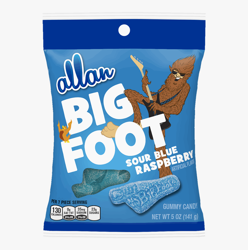 Allan Big Foot Sour Blue Raspberry Gummy Candy 5oz - Electric Blue, HD Png Download