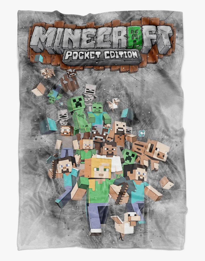 Minecraft Fleece Blanket Sketch Mix Grey Blanket - Illustration, HD Png Download