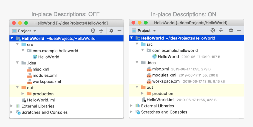 Descriptions In Tree Views Option On And Off - Intellij Explorer View, HD Png Download