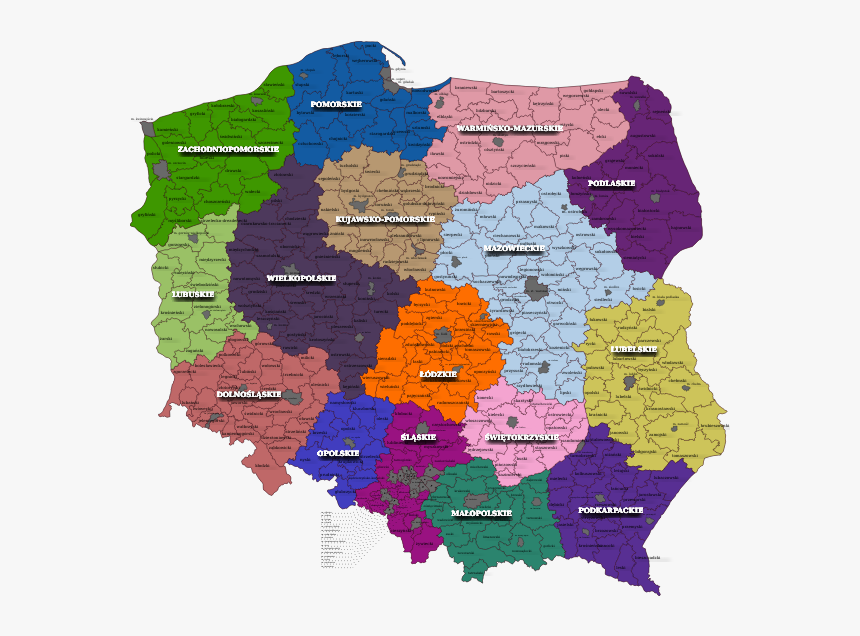 Districts Of Poland Map Vector Clip Art - Kuyavian Pomeranian Voivodeship, HD Png Download