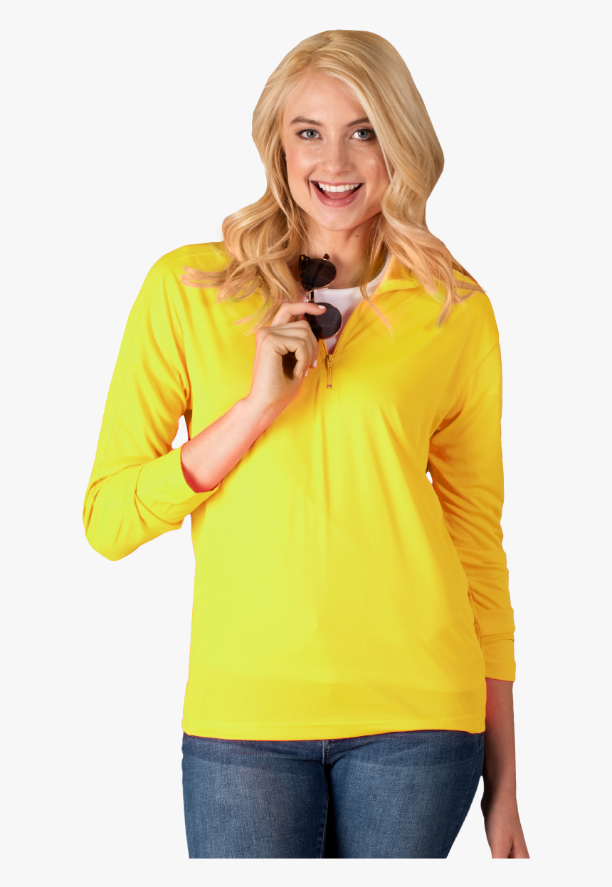 Ladies Wicking Solid 1/4 Zip Ls Pullover - Girl, HD Png Download