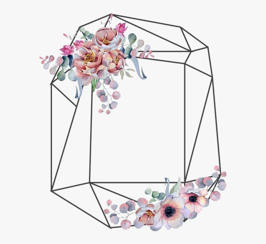 #exagono #frame #retro #pngstickers #png #watercolor - Desenho Geométrico Com Flores, Transparent Png