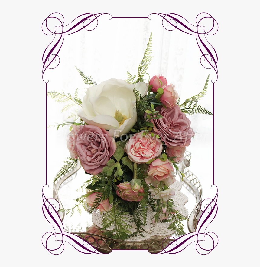 Silk Artificial White, Coral And Dusty Pink Small Cascading - Dusty Pastel Wedding Bouquet, HD Png Download