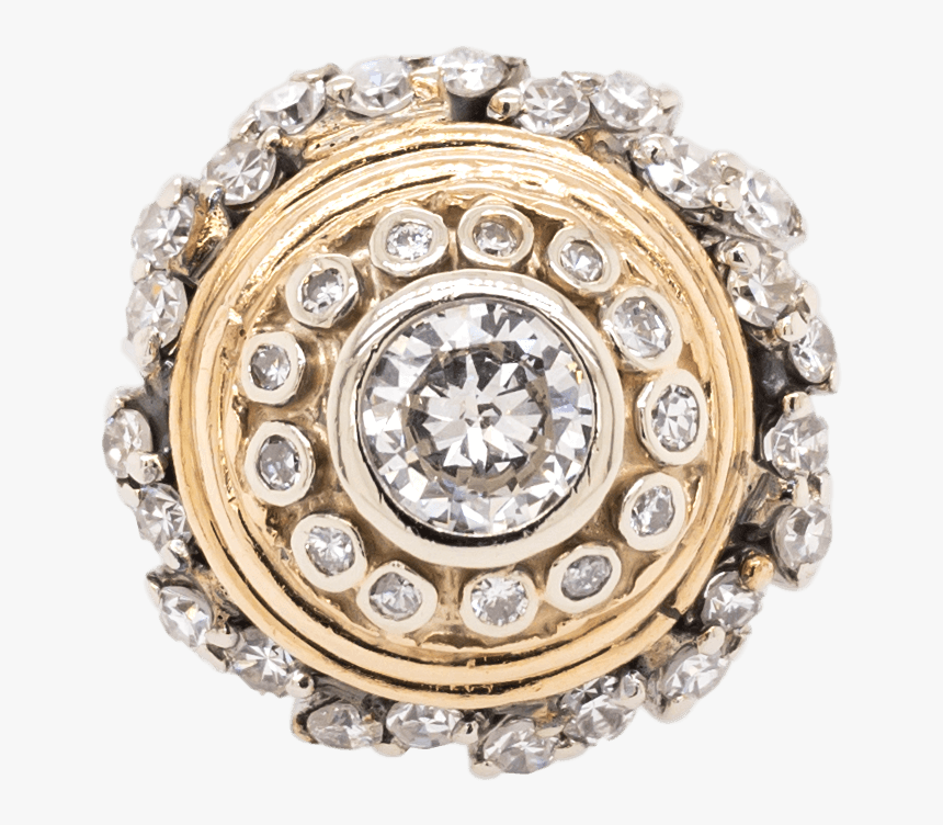 14k White And Yellow Gold Etruscan Diamond Shield Ring - Engagement Ring, HD Png Download