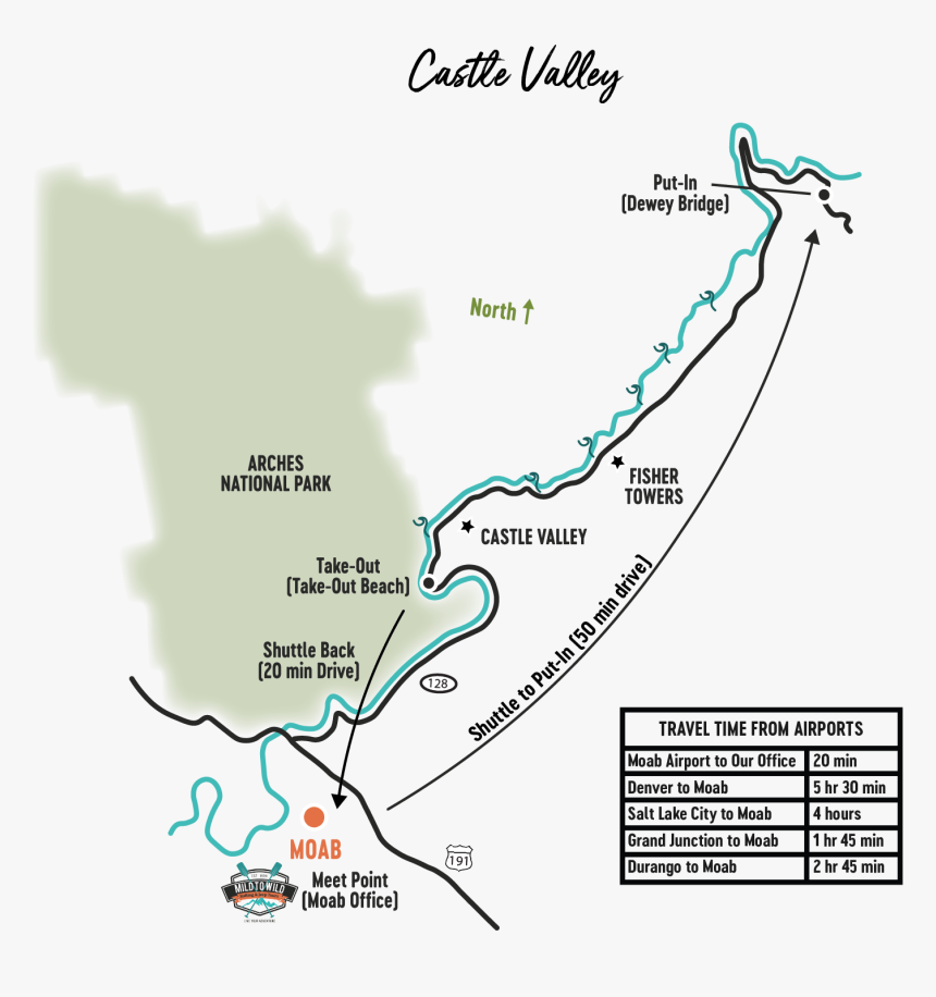 River Rafting Map Of Castle Valley On Colorado River - Map, HD Png Download