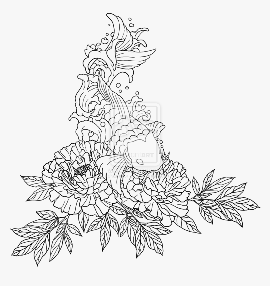 Koi Fish Tattoo Outline, HD Png Download