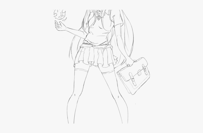 Anime Girl Clipart Lineart - Line Art, HD Png Download