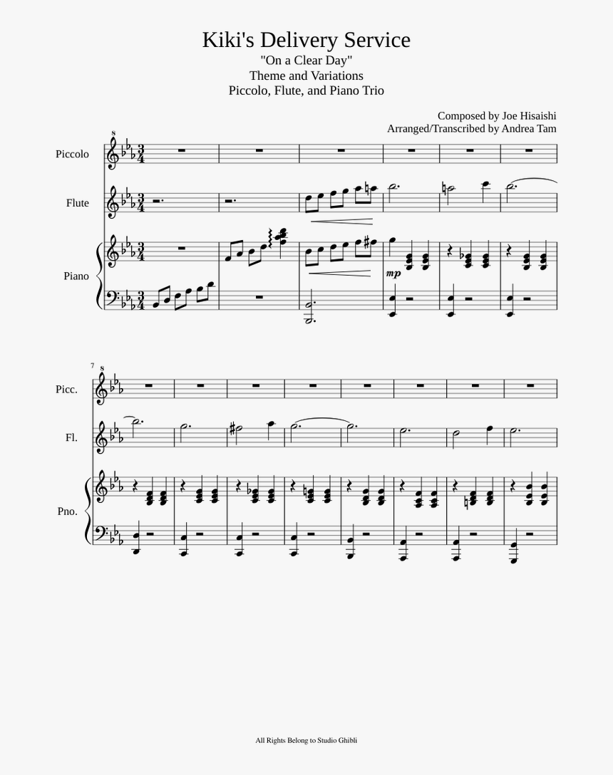 Kiki S Delivery Service For Piccolo, Flute, And Piano - Release Me Piano Notes, HD Png Download