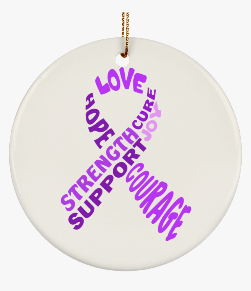 Purple Awareness Ribbon With Words Ceramic Circle Ornament - Jiggles, HD Png Download