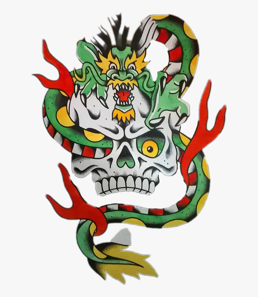 #dragon Skull# Tattoo Flash# - Illustration, HD Png Download