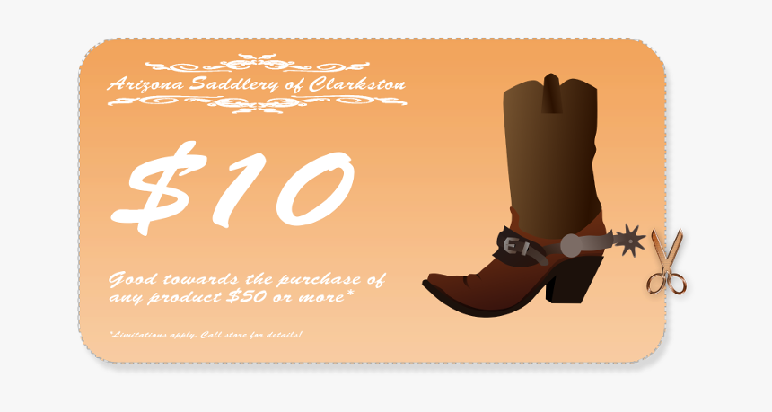 Arizona Saddlery $10 Coupon - Cowboy Boot Clip Art, HD Png Download