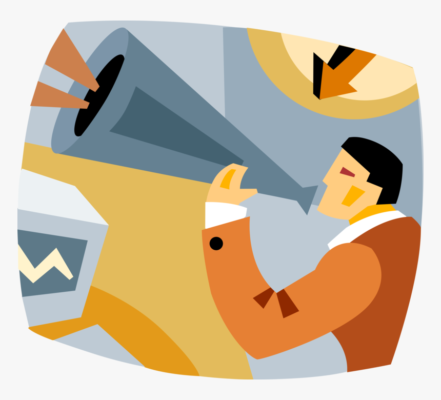 Vector Illustration Of Man Shouts Announcement Through - Communication, HD Png Download