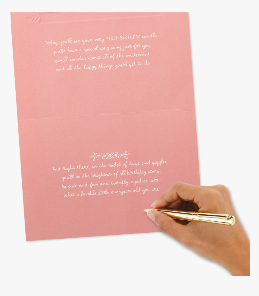 Bear Face One Year Precious Pink 1st Birthday Card - Writing, HD Png Download