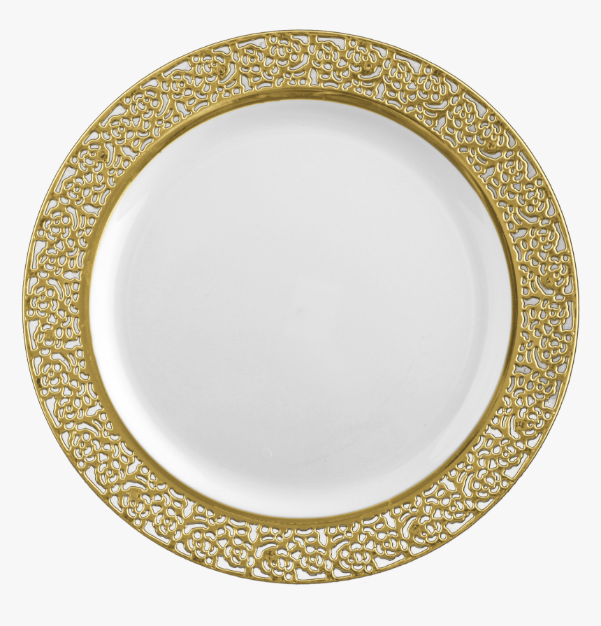White Plates With Silver Trim - White Silver Plastic Plates, HD Png Download