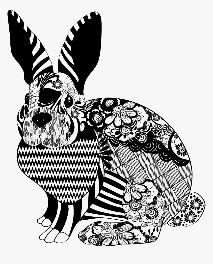 Floral Rabbit Silhouette Clip Arts - Easter Postcard Black And White, HD Png Download