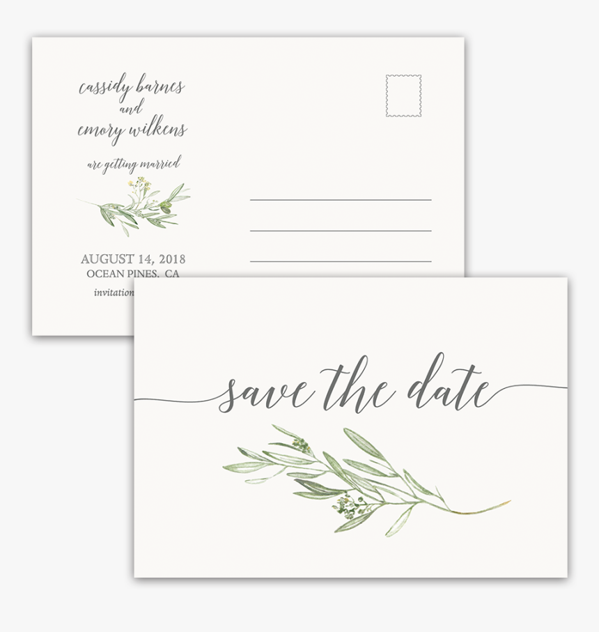 Laurel Leaves Greenery Wedding Save The Date Postcard - Industrial Bohemian Save The Date, HD Png Download