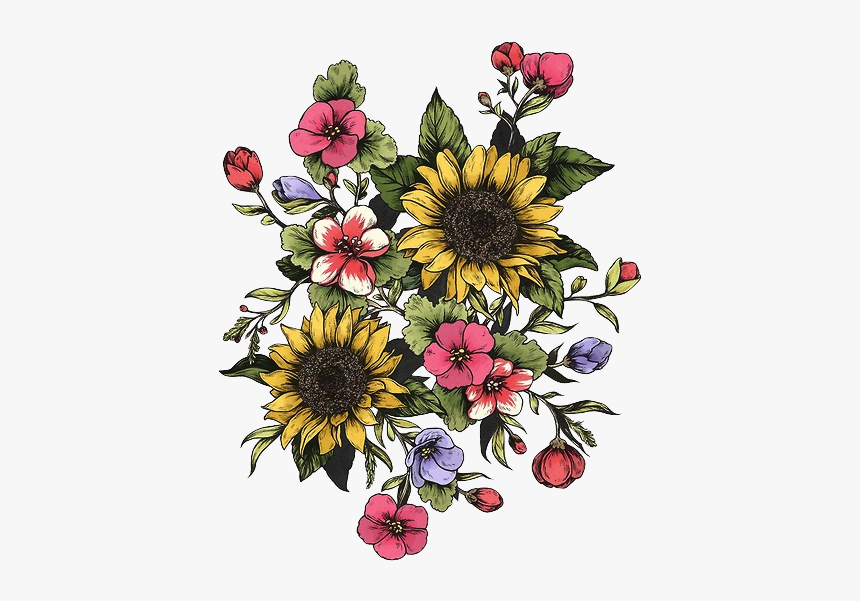 Sunflower And Other Flowers, HD Png Download