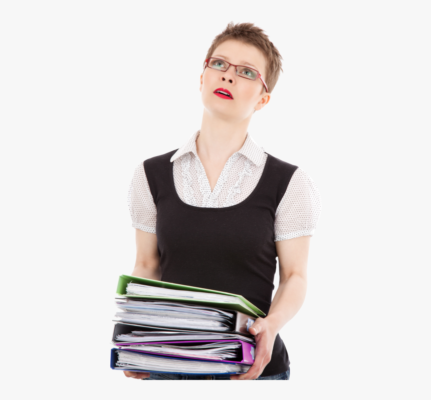 Female Office Worker Carrying A Stack Of Files Png - Png Office Worker, Transparent Png