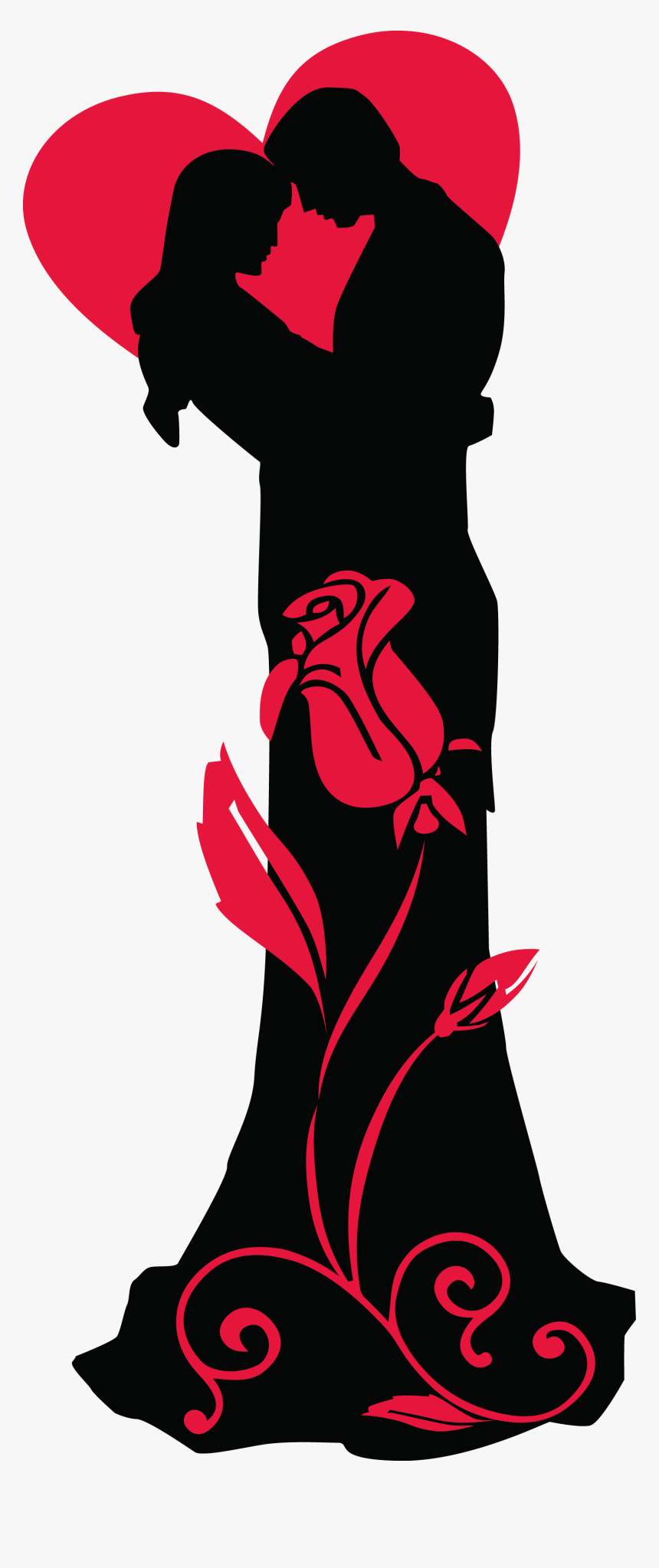Transparent Loving Couple Silhouettes With Red Heart - Loving Couple Silhouette, HD Png Download