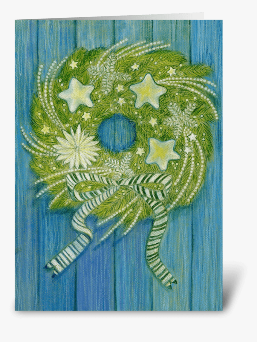 Holiday Wreath On Blue Wall Greeting Card - Motif, HD Png Download