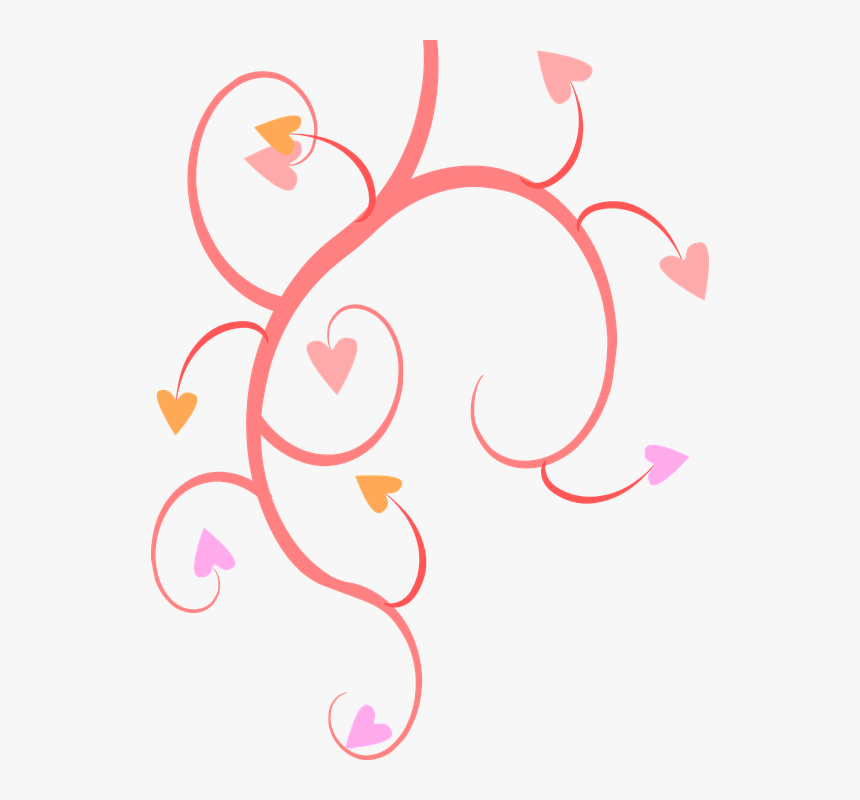 Vines, Growing, Pink, Hearts, Yellow, Designs, Patterns - Ramas De Corazones Png, Transparent Png