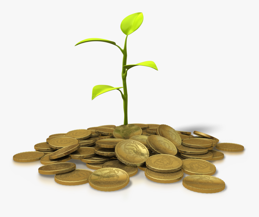 A Plant Growing From A Pile Of Gold Coins - Sustainable Prosperity, HD Png Download
